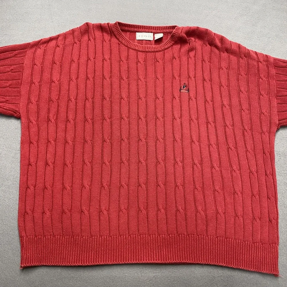 Vintage Izod Sweater Mens XL Red Cable Knit Pullover Crest Logo Made In USA‎ 90s